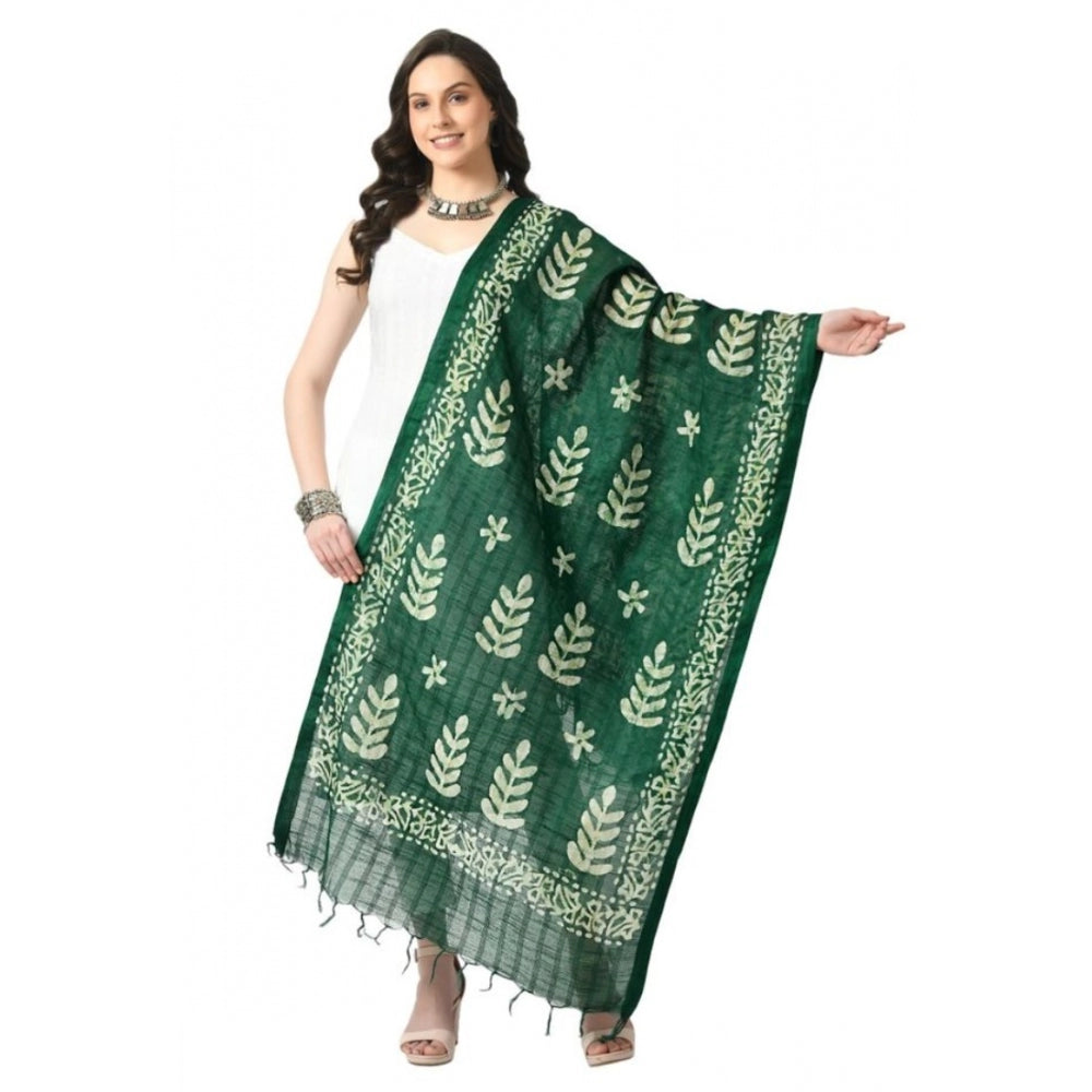 Generic Women's Cotton Printed Dupatta (Green, Length: Free Size)