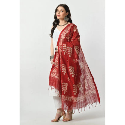 Generic Women's Cotton Printed Dupatta (Red, Length: Free Size)