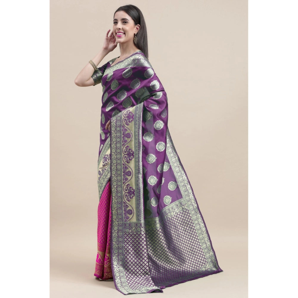 Generic Women's Kanjivaram Silk Designer Weaving Saree With Unstitched Blouse (Voilet &amp; Purple, 5.50 Mtrs)