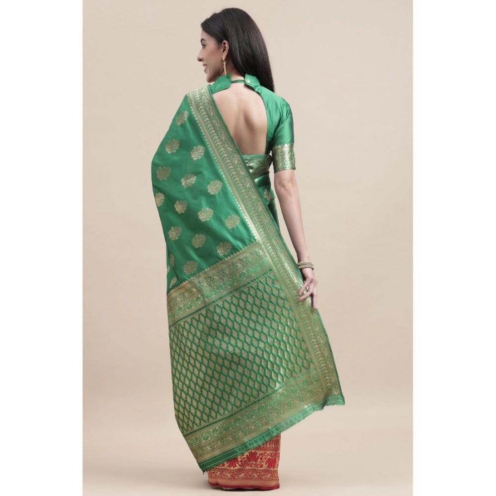 Generic Women's Kanjivaram Silk Designer Weaving Saree With Unstitched Blouse (Green &amp; Red, 5.50 Mtrs)