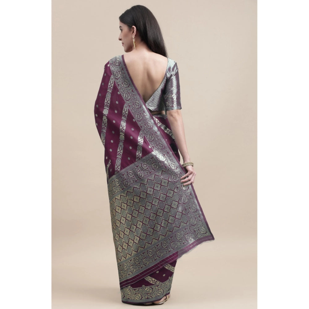 Generic Women's Banarasi Silk Designer Weaving Saree With Unstitched Blouse (Purple, 5.50 Mtrs)