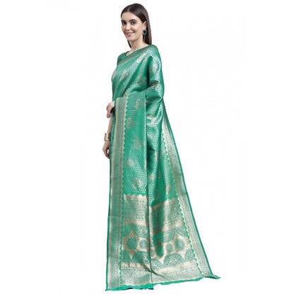 Generic Women's Banarasi Silk Designer Weaving Saree With Unstitched Blouse (Green, 5.50 Mtrs)