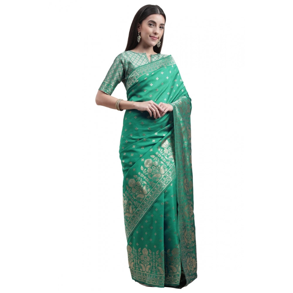 Generic Women's Banarasi Silk Designer Weaving Saree With Unstitched Blouse (Green, 5.50 Mtrs)