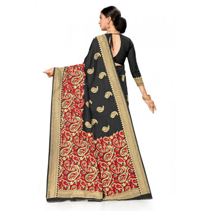 Generic Women's Banarasi Silk Designer Weaving Saree With Unstitched Blouse (Black, 5.50 Mtrs)