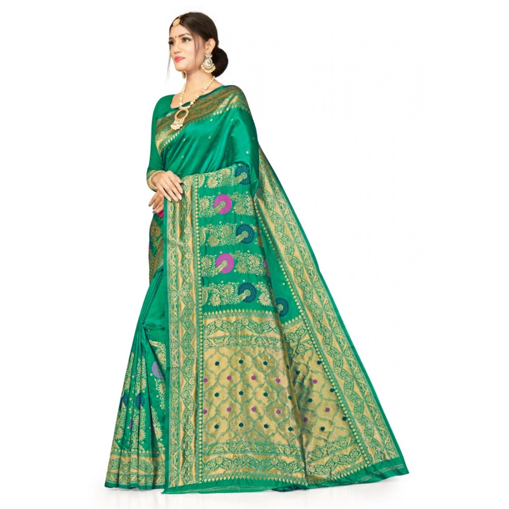 Generic Women's Banarasi Silk Designer Weaving Saree With Unstitched Blouse (Green, 5.50 Mtrs)