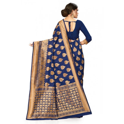 Generic Women's Banarasi Silk Designer Weaving Saree With Unstitched Blouse (Blue, 5.50 Mtrs)