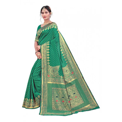 Generic Women's Banarasi Silk Designer Weaving Saree With Unstitched Blouse (Green, 5.50 Mtrs)