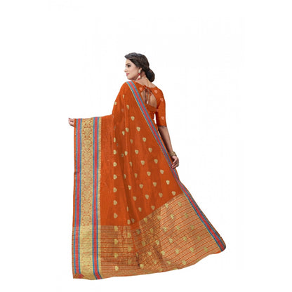 Generic Women's Cotton Silk Designer Weaving Saree With Unstitched Blouse (Orange, 5.50 Mtrs)