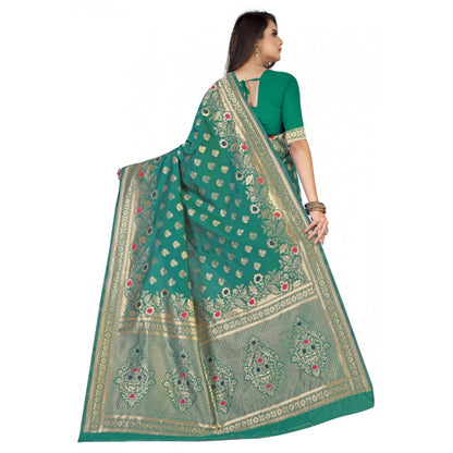 Generic Women's Banarasi Silk Designer Weaving Saree With Unstitched Blouse (Green, 5.50 Mtrs)