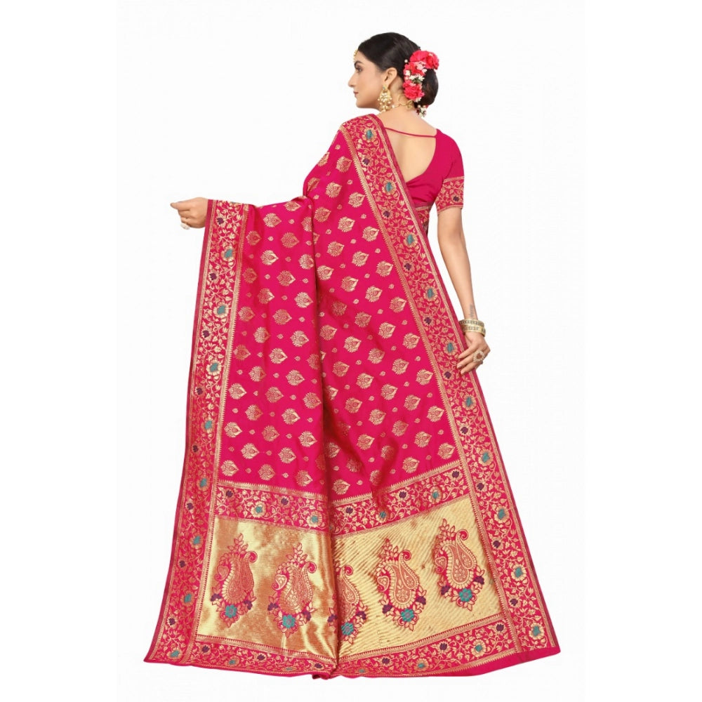 Generic Women's Banarasi Silk Designer Weaving Saree With Unstitched Blouse (Pink, 5.50 Mtrs)