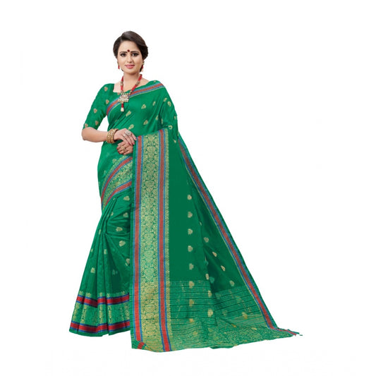 Generic Women's Cotton Silk Designer Weaving Saree With Unstitched Blouse (Green, 5.50 Mtrs)