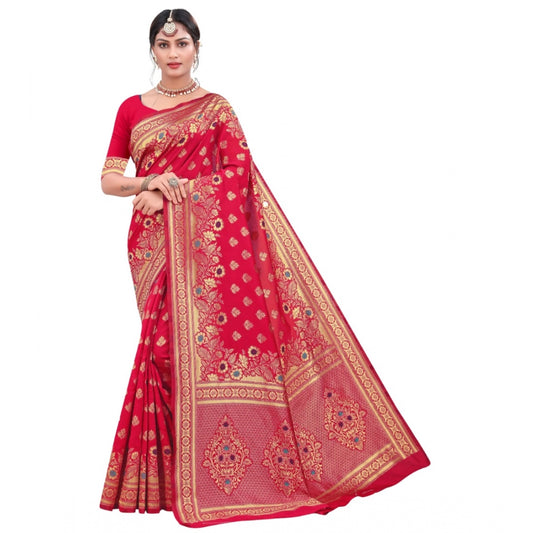 Generic Women's Banarasi Silk Designer Weaving Saree With Unstitched Blouse (Pink, 5.50 Mtrs)