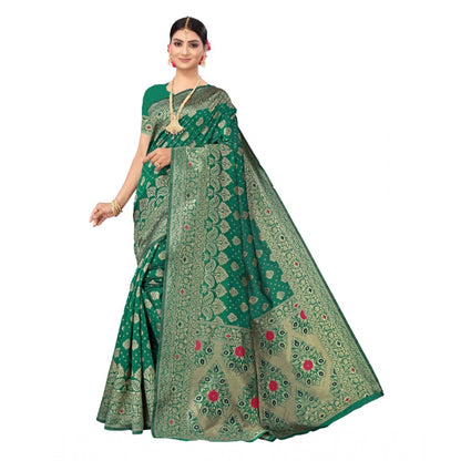 Generic Women's Banarasi Silk Designer Weaving Saree With Unstitched Blouse (Green, 5.50 Mtrs)