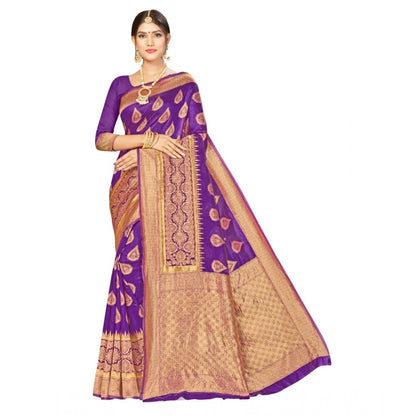 Generic Women's Banarasi Silk Designer Weaving Saree With Unstitched Blouse (Purple, 5.50 Mtrs)