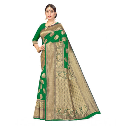 Generic Women's Banarasi Silk Designer Weaving Saree With Unstitched Blouse (Green, 5.50 Mtrs)