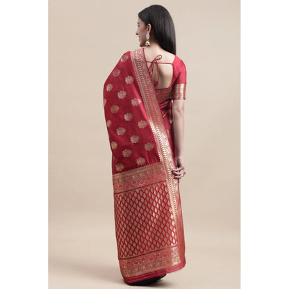 Generic Women's Kanjivaram Silk Designer Weaving Saree With Unstitched Blouse (Red,Blue, 5.50 Mtrs)