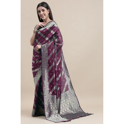 Generic Women's Banarasi Silk Designer Weaving Saree With Unstitched Blouse (Purple, 5.50 Mtrs)