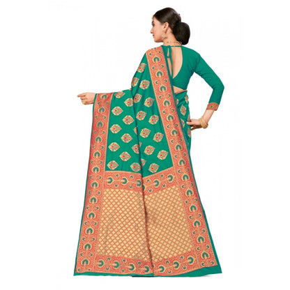 Generic Women's Banarasi Silk Designer Weaving Saree With Unstitched Blouse (Green, 5.50 Mtrs)