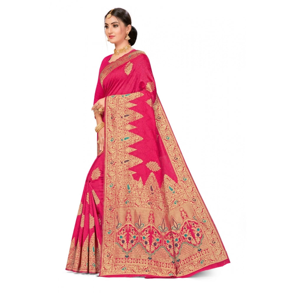 Generic Women's Banarasi Silk Designer Weaving Saree With Unstitched Blouse (Pink, 5.50 Mtrs)