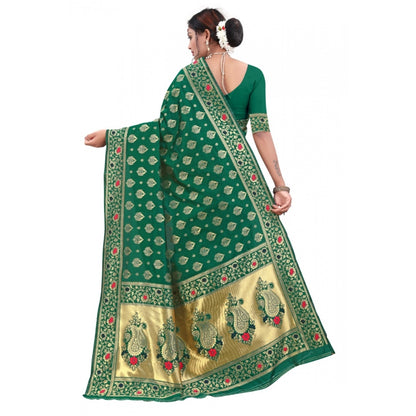 Generic Women's Banarasi Silk Designer Weaving Saree With Unstitched Blouse (Green, 5.50 Mtrs)