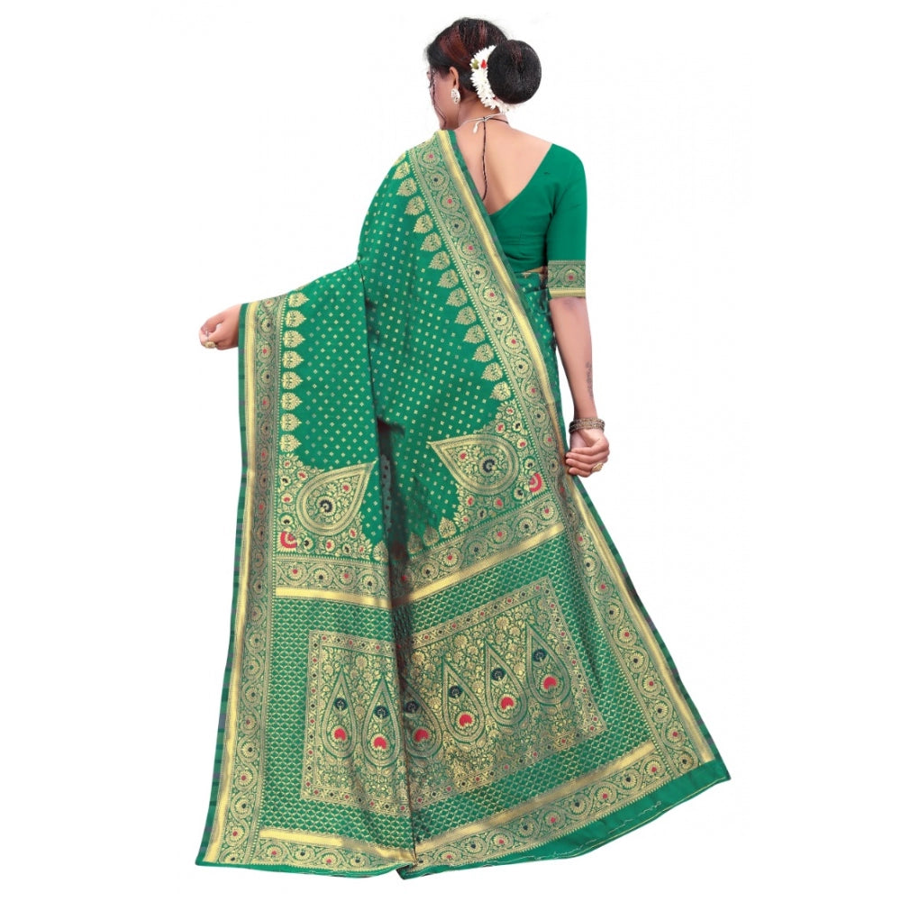 Generic Women's Banarasi Silk Designer Weaving Saree With Unstitched Blouse (Green, 5.50 Mtrs)