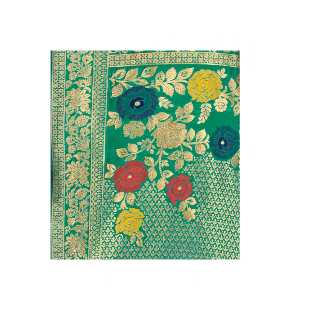 Generic Women's Banarasi Silk Designer Weaving Saree With Unstitched Blouse (Green, 5.50 Mtrs)