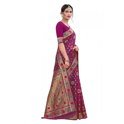 Generic Women's Banarasi Silk Designer Weaving Saree With Unstitched Blouse (Purple, 5.50 Mtrs)