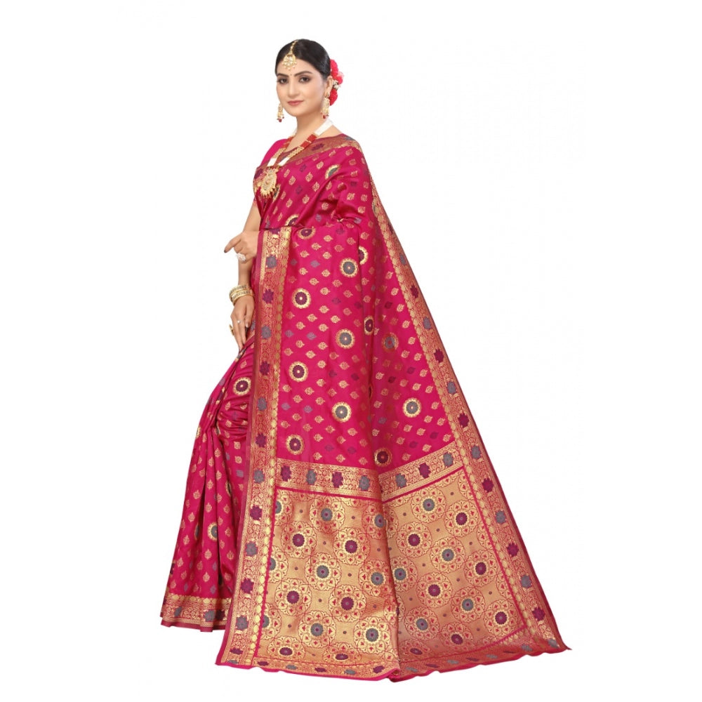 Generic Women's Banarasi Silk Designer Weaving Saree With Unstitched Blouse (Pink, 5.50 Mtrs)