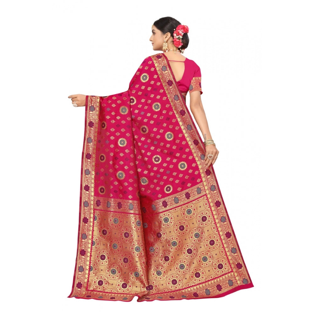 Generic Women's Banarasi Silk Designer Weaving Saree With Unstitched Blouse (Pink, 5.50 Mtrs)