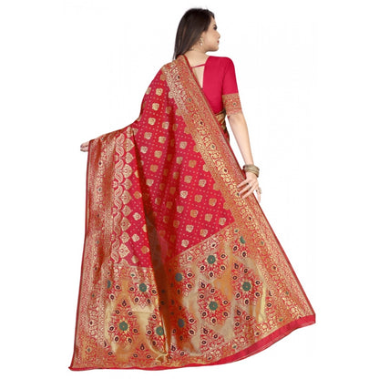 Generic Women's Banarasi Silk Designer Weaving Saree With Unstitched Blouse (Red, 5.50 Mtrs)