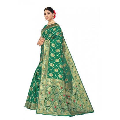 Generic Women's Banarasi Silk Designer Weaving Saree With Unstitched Blouse (Green, 5.50 Mtrs)