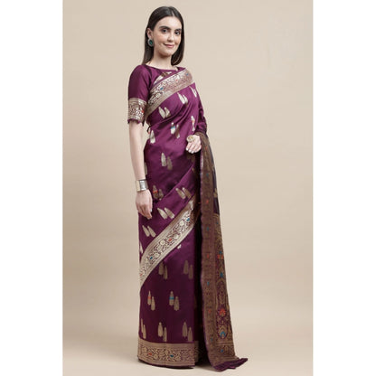 Generic Women's Kanjivaram Silk Designer Weaving Saree With Unstitched Blouse (Purple, 5.50 Mtrs)