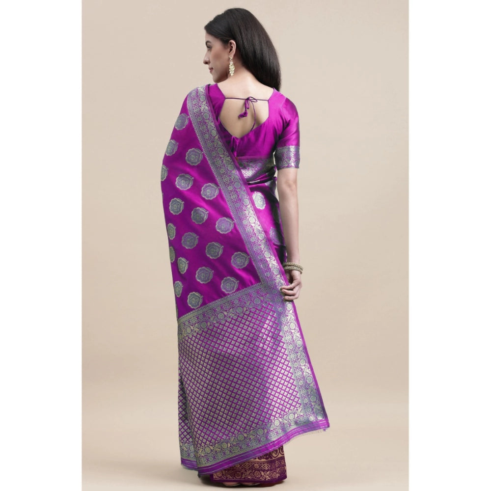 Generic Women's Kanjivaram Silk Designer Weaving Saree With Unstitched Blouse (Purple &amp; Voilet, 5.50 Mtrs)