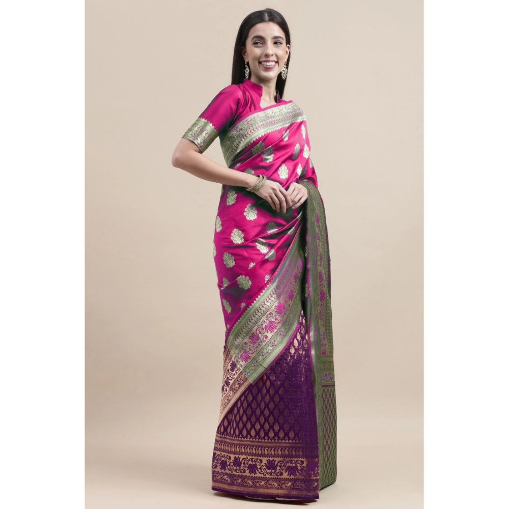 Generic Women's Kanjivaram Silk Designer Weaving Saree With Unstitched Blouse (Purple &amp; Voilet, 5.50 Mtrs)