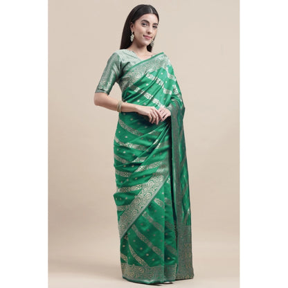 Generic Women's Banarasi Silk Designer Weaving Saree With Unstitched Blouse (Green, 5.50 Mtrs)