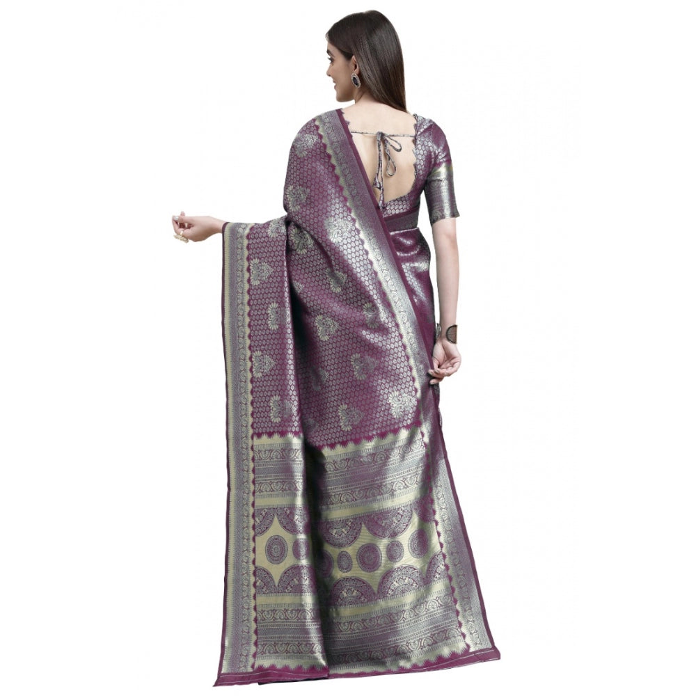 Generic Women's Banarasi Silk Designer Weaving Saree With Unstitched Blouse (Purple, 5.50 Mtrs)