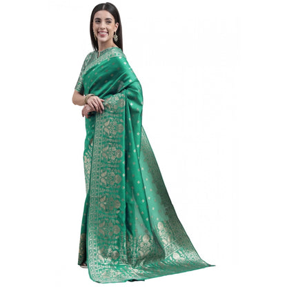 Generic Women's Banarasi Silk Designer Weaving Saree With Unstitched Blouse (Green, 5.50 Mtrs)