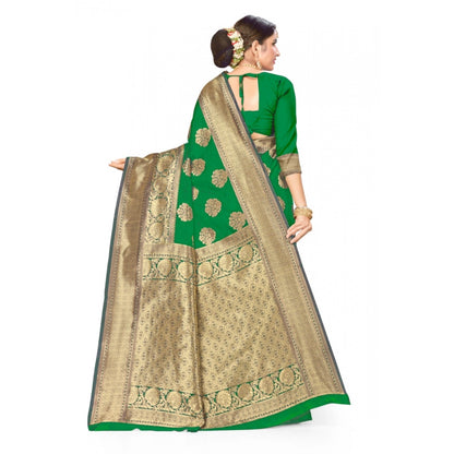 Generic Women's Banarasi Silk Designer Weaving Saree With Unstitched Blouse (Green, 5.50 Mtrs)