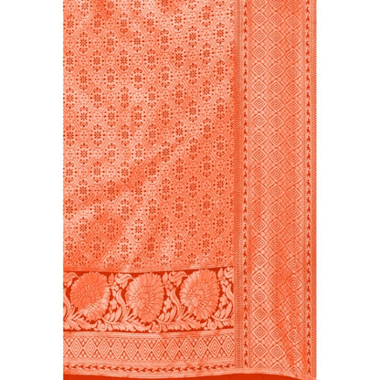 Generic Women's Banarasi Silk Designer Weaving Saree With Unstitched Blouse (Orange, 5.50 Mtrs)