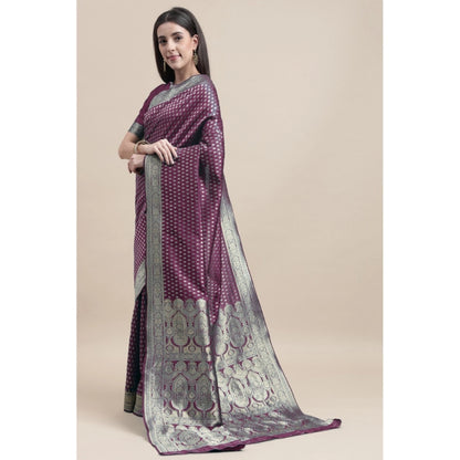 Generic Women's Kanjivaram Silk Designer Weaving Saree With Unstitched Blouse (Purple, 5.50 Mtrs)