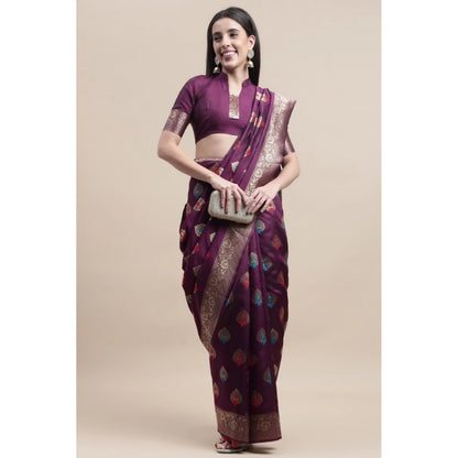 Generic Women's Kanjivaram Silk Designer Weaving Saree With Unstitched Blouse (Purple, 5.50 Mtrs)