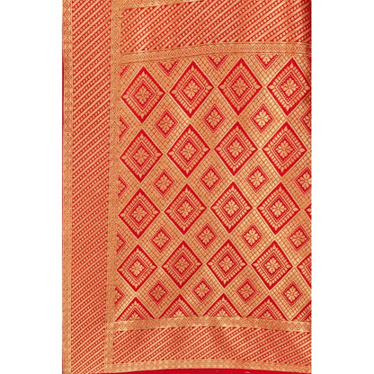 Generic Women's Banarasi Silk Designer Weaving Saree With Unstitched Blouse (Red, 5.50 Mtrs)