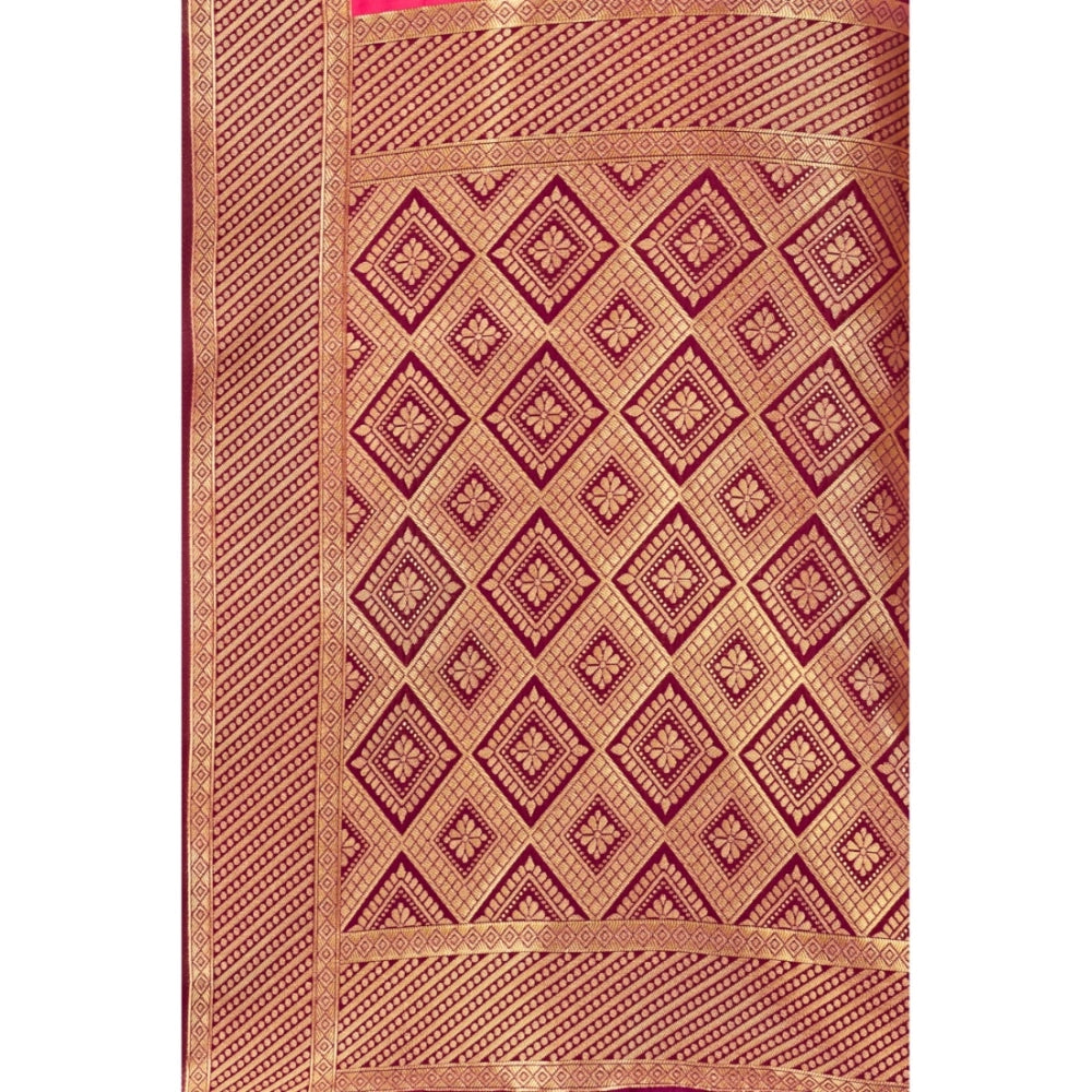 Generic Women's Banarasi Silk Designer Weaving Saree With Unstitched Blouse (Purple, 5.50 Mtrs)