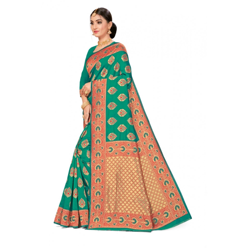 Generic Women's Banarasi Silk Designer Weaving Saree With Unstitched Blouse (Green, 5.50 Mtrs)