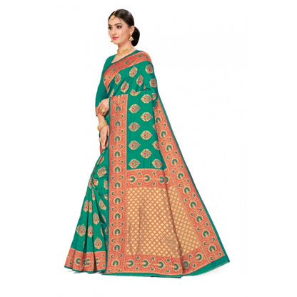 Generic Women's Banarasi Silk Designer Weaving Saree With Unstitched Blouse (Green, 5.50 Mtrs)