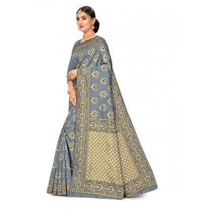 Generic Women's Banarasi Silk Designer Weaving Saree With Unstitched Blouse (Grey, 5.50 Mtrs)