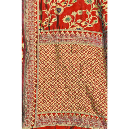 Generic Women's Banarasi Silk Designer Weaving Saree With Unstitched Blouse (Red, 5.50 Mtrs)