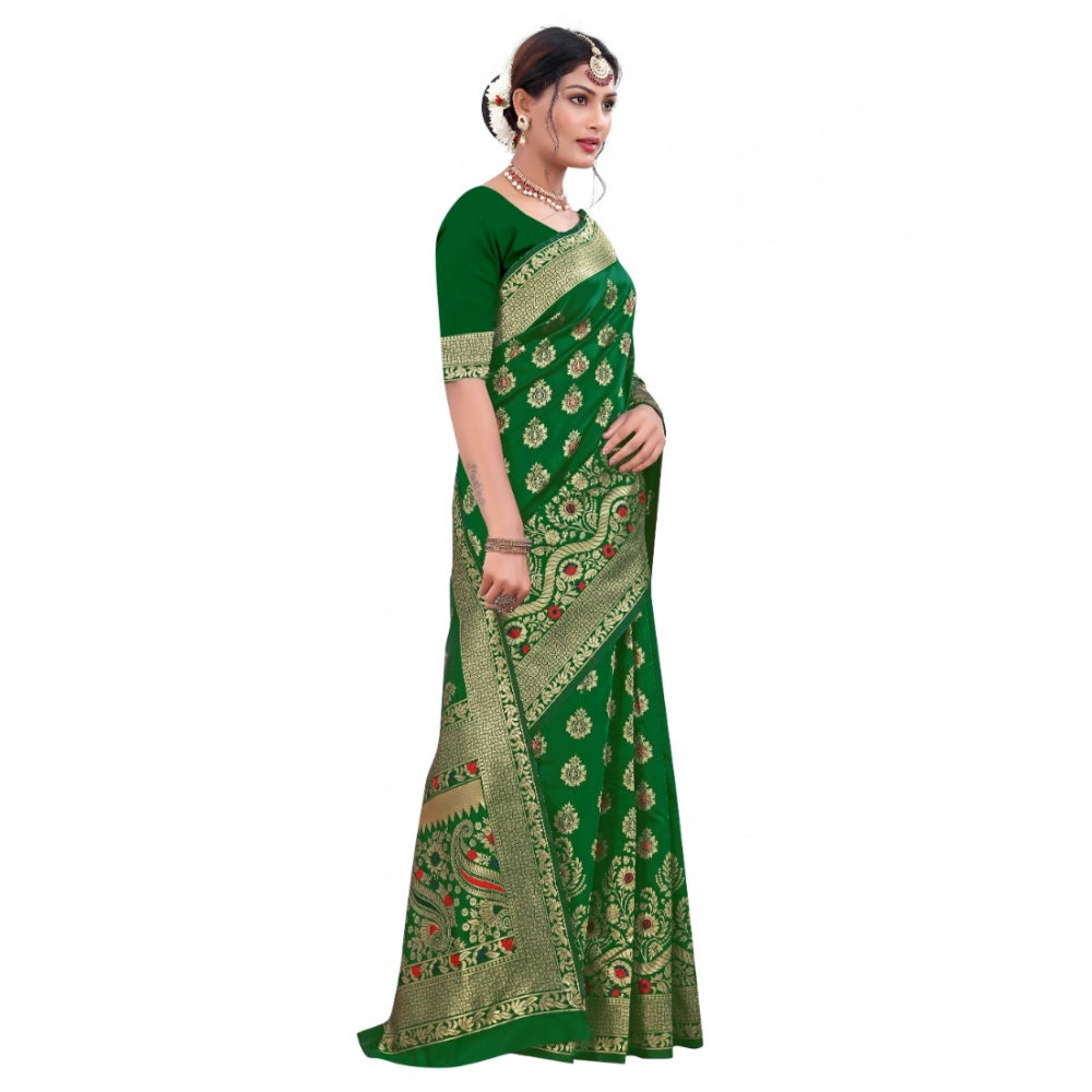 Generic Women's Banarasi Silk Designer Weaving Saree With Unstitched Blouse (Green, 5.50 Mtrs)