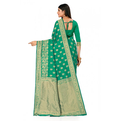 Generic Women's Banarasi Silk Designer Weaving Saree With Unstitched Blouse (Green, 5.50 Mtrs)