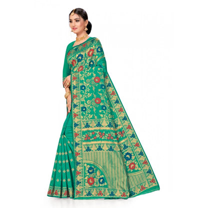 Generic Women's Banarasi Silk Designer Weaving Saree With Unstitched Blouse (Green, 5.50 Mtrs)